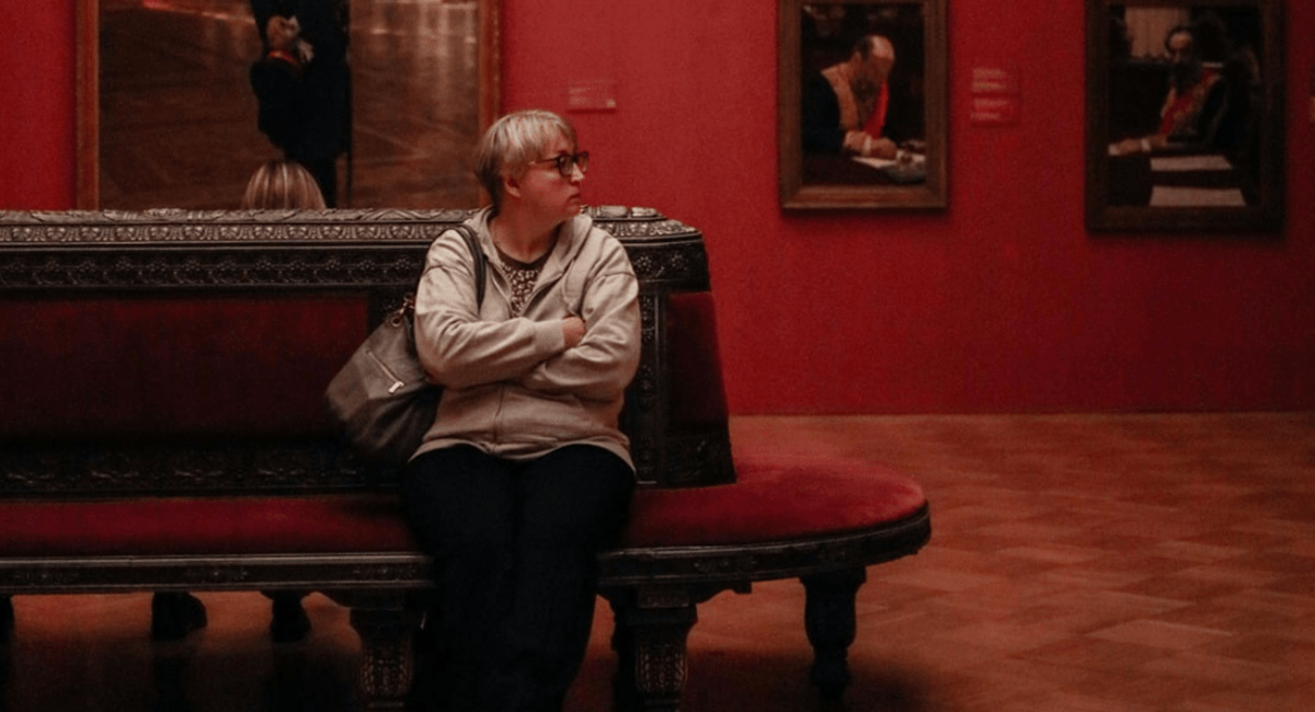 museum fatigue, artwork, tired, bored, bench