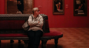 museum fatigue, artwork, tired, bored, bench