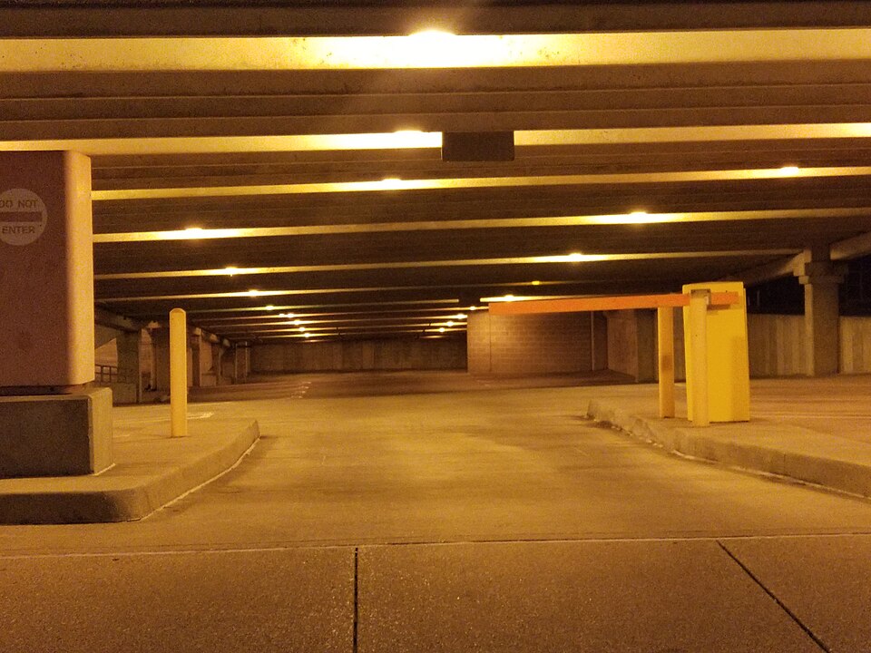 empty parking garage, parking garage, liminal space, fear, empty space