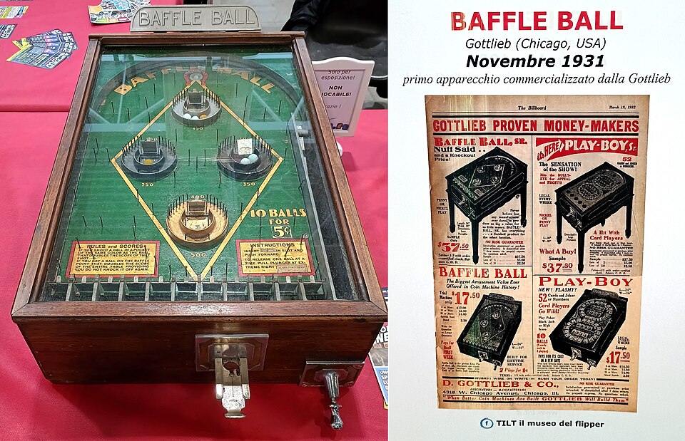 pinball, pinball machine, old pinball machine, baffle ball, gottlieb