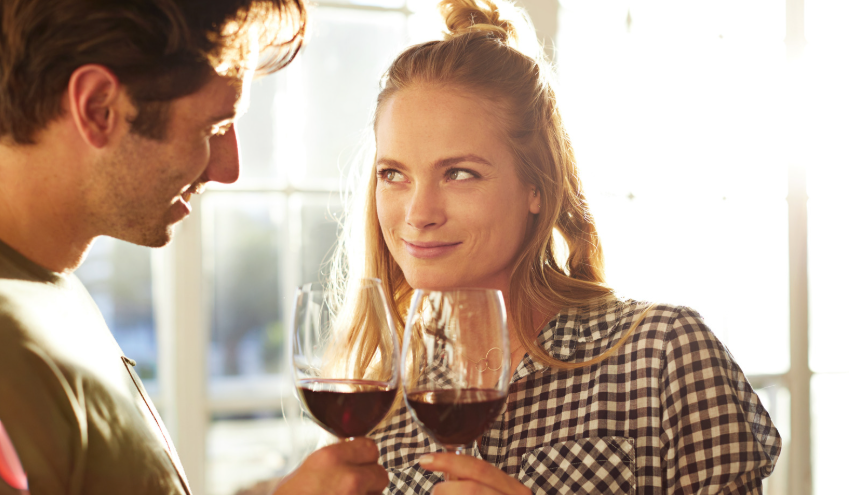 eye contact, wine, blonde woman, conversation, communication skills, 