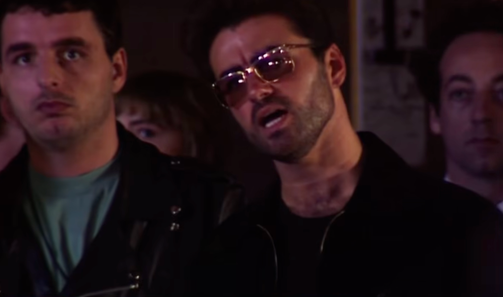 George Michael, singing along with Queen, David Bowie, and Annie Lennox to 'Under Pressure'