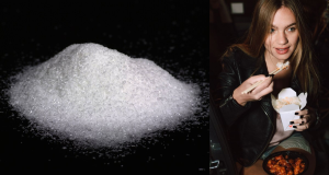 monosodium glutamate, MSG, woman in jacket, chopsticks, to-go container