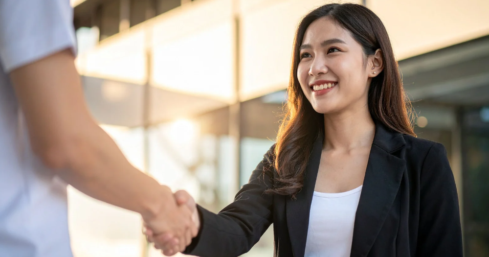 meeting, professional confidence, handshake, confident woman, woman smiling,