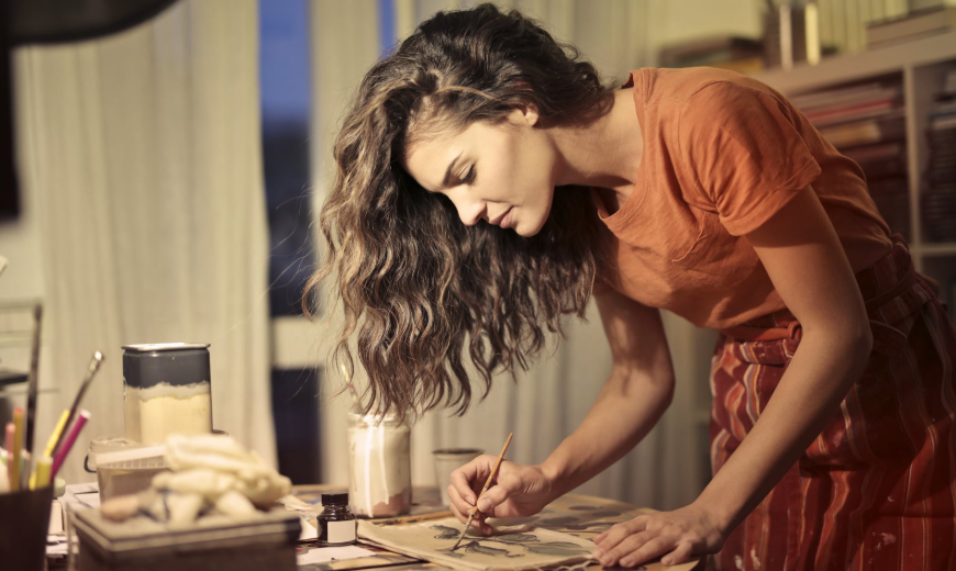 paint, woman painting, making art, creativity, artistic, paint brush