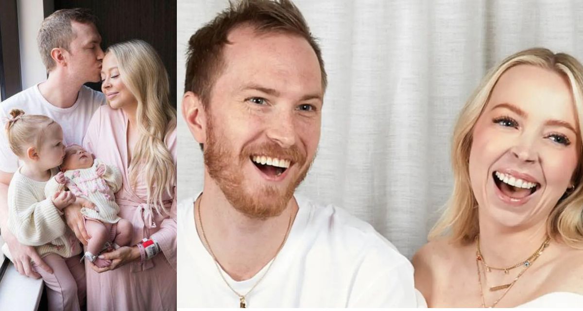 man with beard, blonde woman, family, toddler, baby