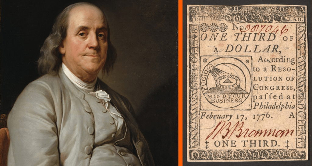 benjamin franklin, benjamin franklin printing, benjamin franklin money printing, paper money, benjamin franklin coutnerfeit