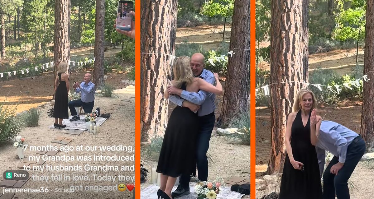 tiktok proposal, granparent proposal, engagement pics, love after 70, getting engaged
