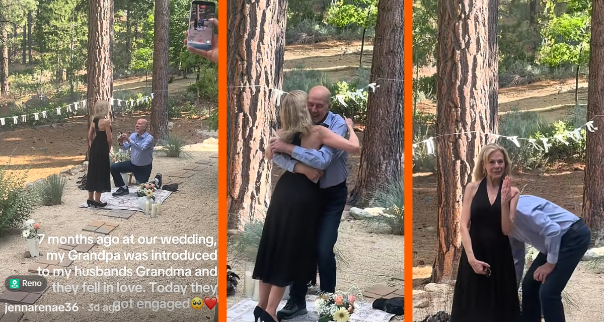 tiktok proposal, granparent proposal, engagement pics, love after 70, getting engaged