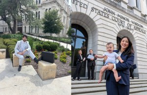 Daniel Hatoum (left) and Sarah Chen with son Mills (right)
