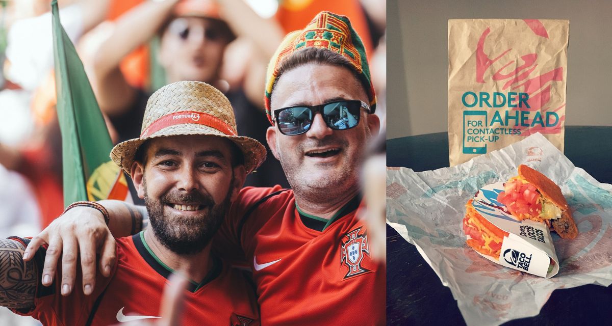 Portugal, soccer fans, flags, Taco Bell, fast food