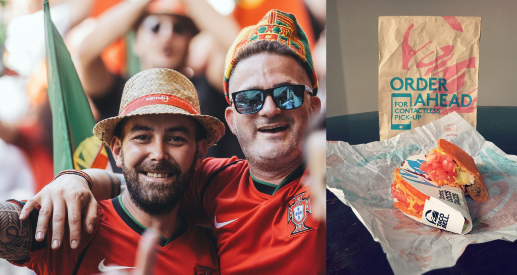 Portugal, soccer fans, flags, Taco Bell, fast food