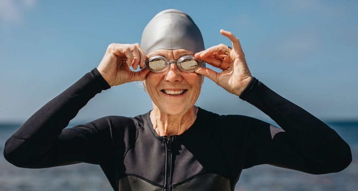 old woman, elderly woman, free-diving
