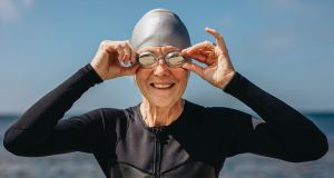 old woman, elderly woman, free-diving