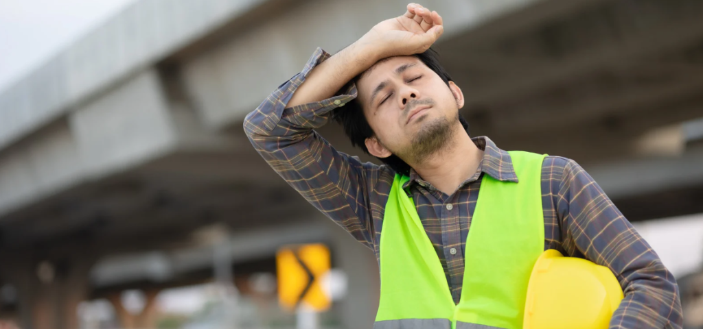 construction worker, tired worker, hard hat, burnout, man in vest