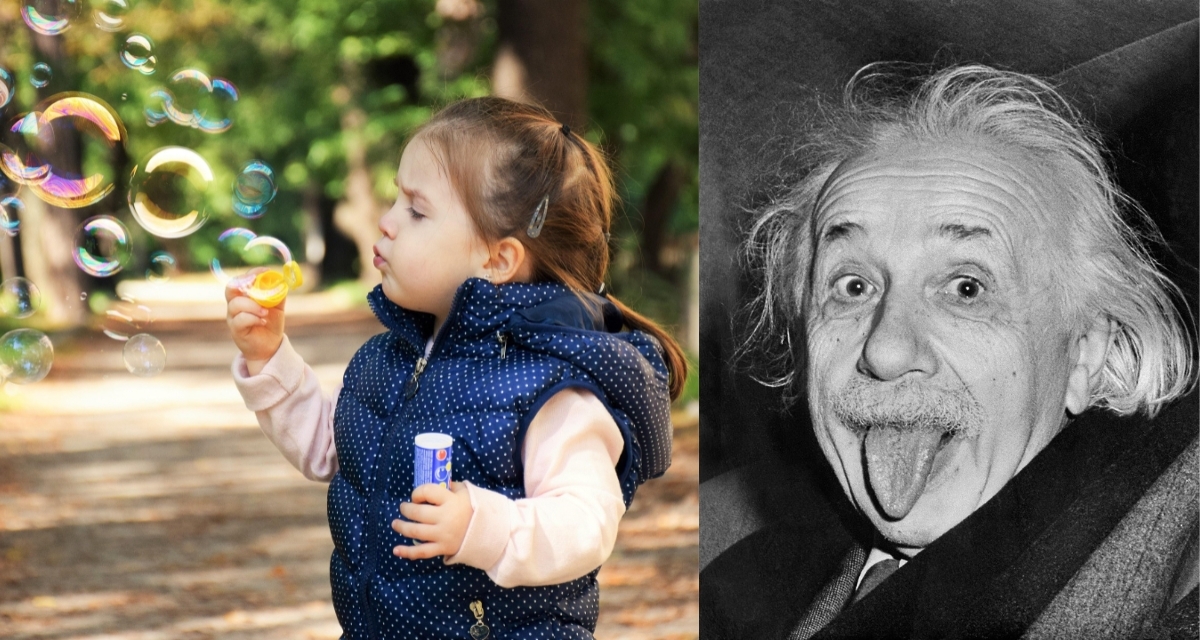 child, bubbles, albert einstein, tongue, fun