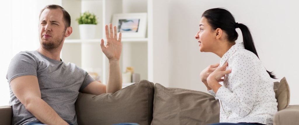 upset couple, couple fight, darvo, narcissist, dismissive man