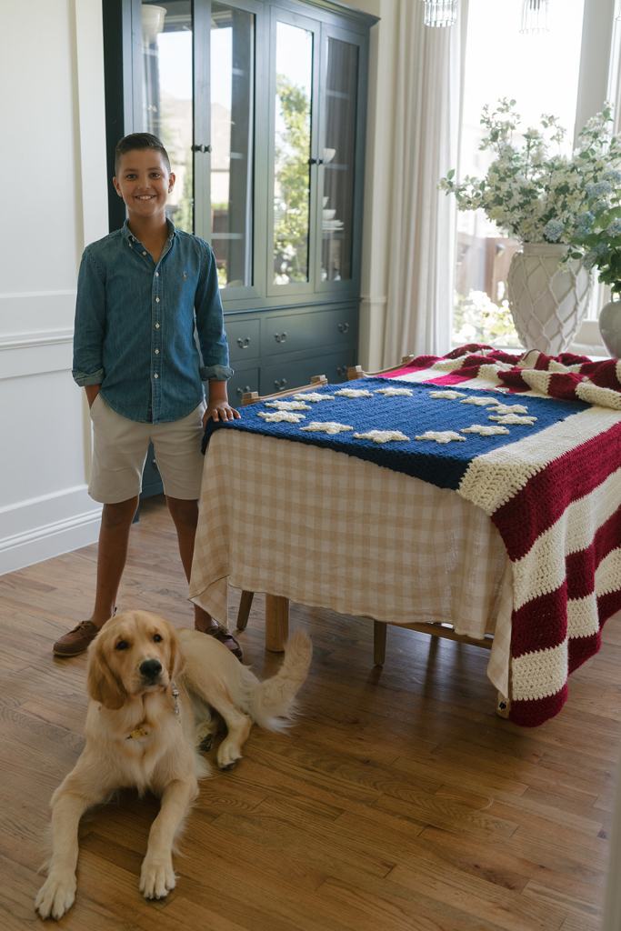 Greyson Moore, american flag, crochet, america 250, yarn