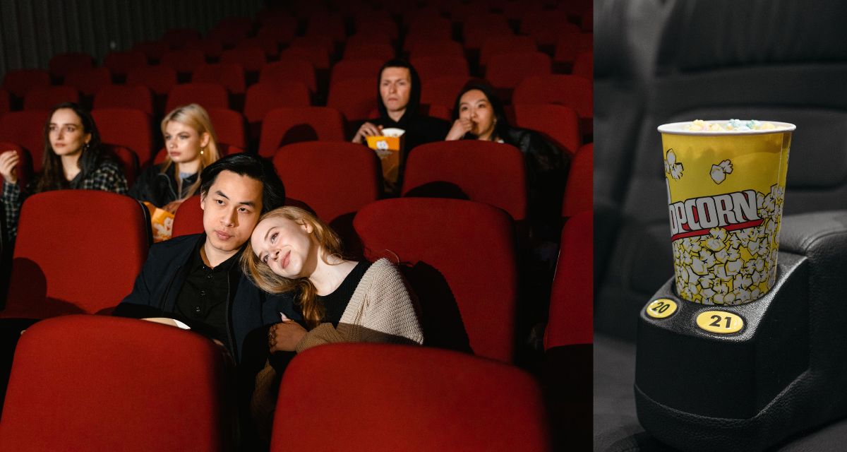 movie, audience, popcorn, couple, seats