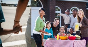 kids, families, suburban home, holding hands, friends