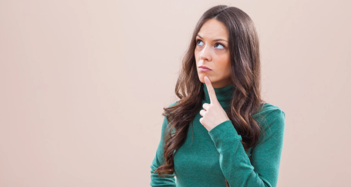 woman thinking, thinking, pondering, hand on chin, ideas, knowing