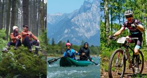 couple, hiking, kayaking, mountain bike, river