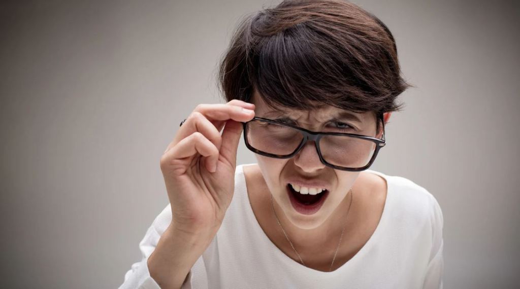 probing question, woman with glasses, what's your job, woman short hair, looking closely