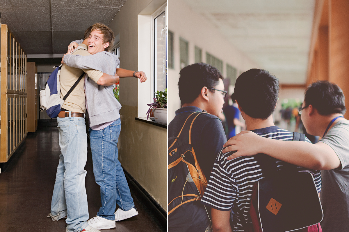 boys, masculinity, teachers, school, teens, gen alpha, gen z, young people, generations, friendship, platonic touch, men