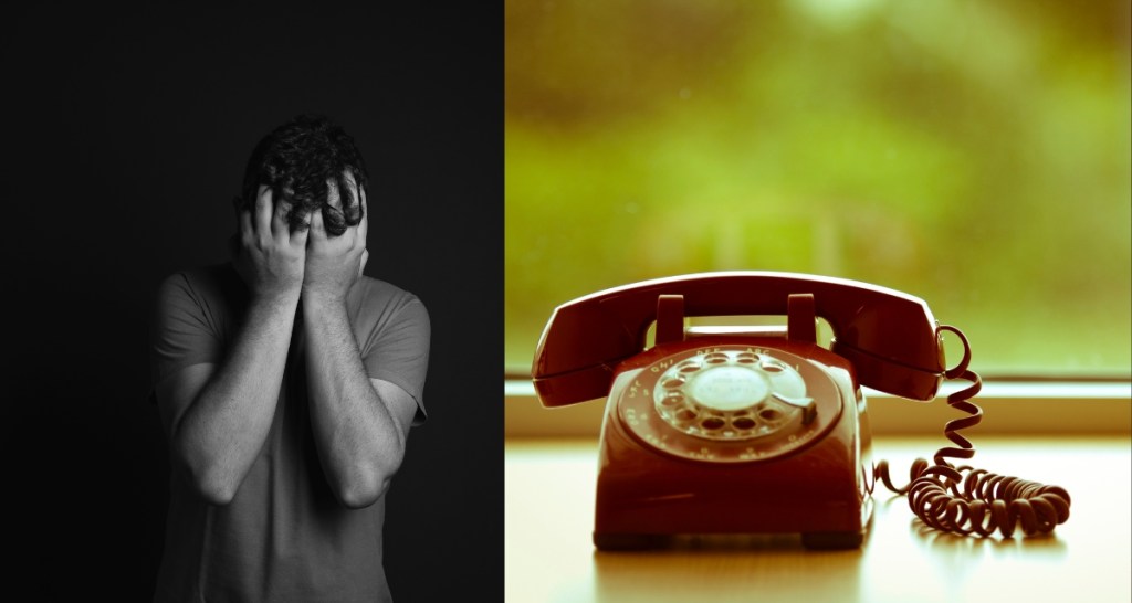 overwhelmed man, red phone, the little red phone, we're not really strangers