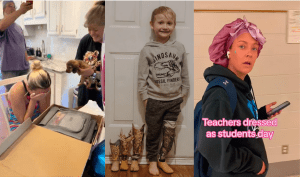 A surprise dog, Arlo and his "leggys" and teachers dressing as their students.