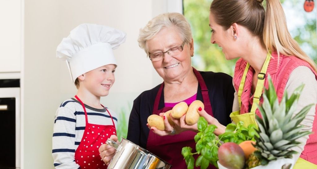 family, grandmother, grandchild, cooking