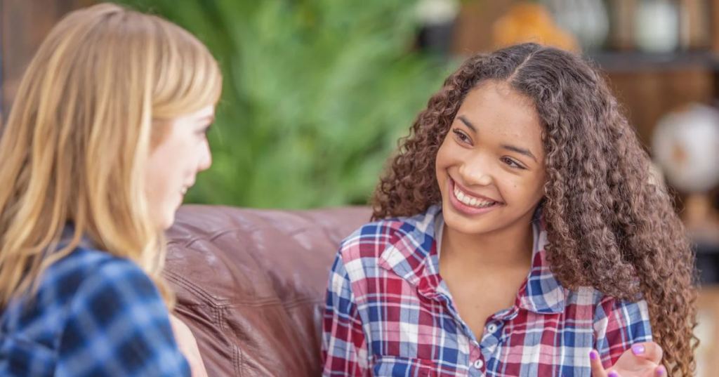 conversation, friends talking, women talking, smiling woman, friends