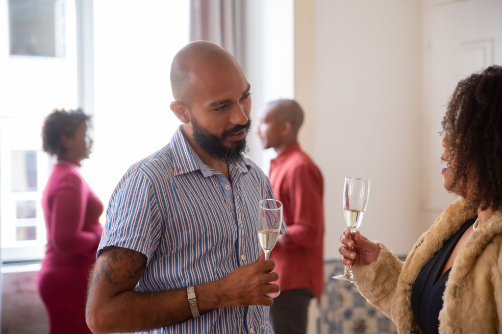 small talk, conversation, wine, man and woman, flirting, introduction
