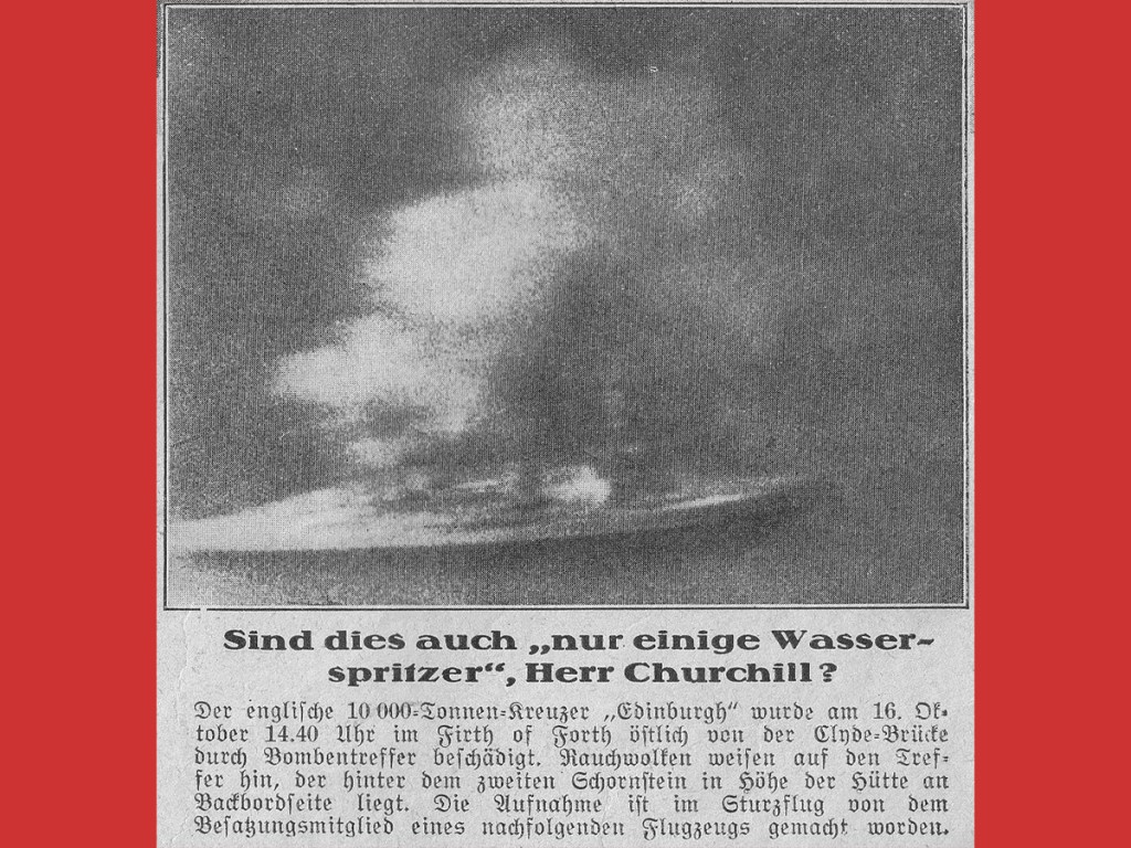 German newspaper, HMS Edinbrgh, damaged ship