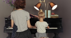 generations, vintage piano, mother and child