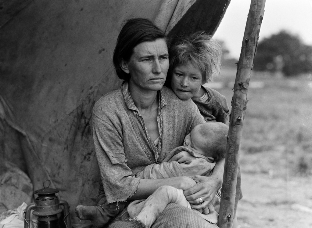 Dorothea Lange's 1936 "Migrant Mother" photo of Florence Owens Thompson with three of her children.
