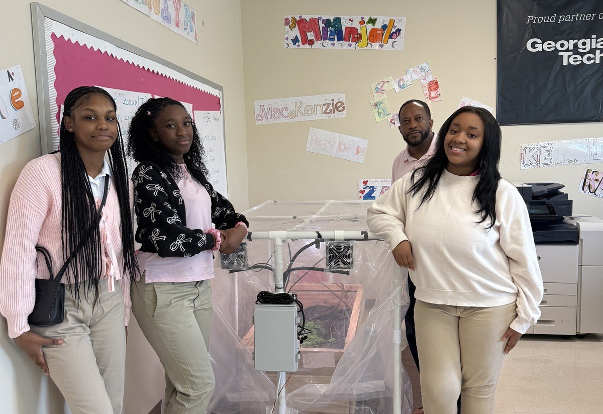 Students next to their garden project at Coretta Scott King Young Women’s Leadership Academy in Atlanta