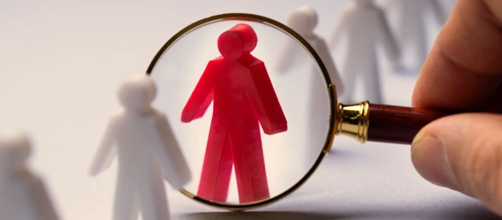 magnifying glass, stick man, red human,