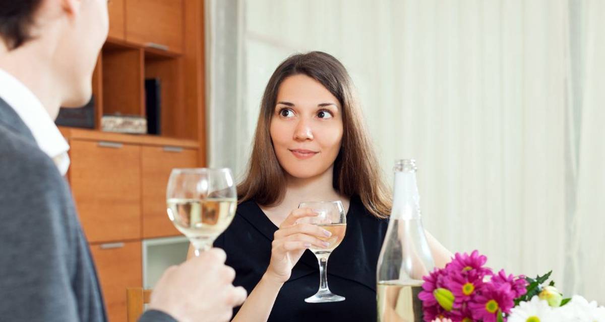 wine, chat, conversation, woman and man, woman in black,