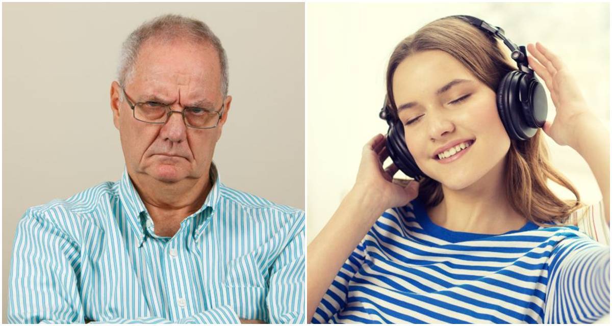 angry boomer, baby boomer, gen zer, headphones, young girl