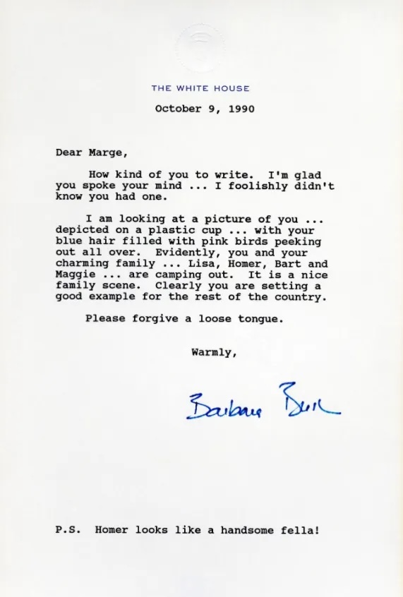 Letter, Barbara Bush, The Simpsons