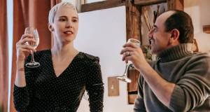 wine, party, blonde woman, conversation, fun