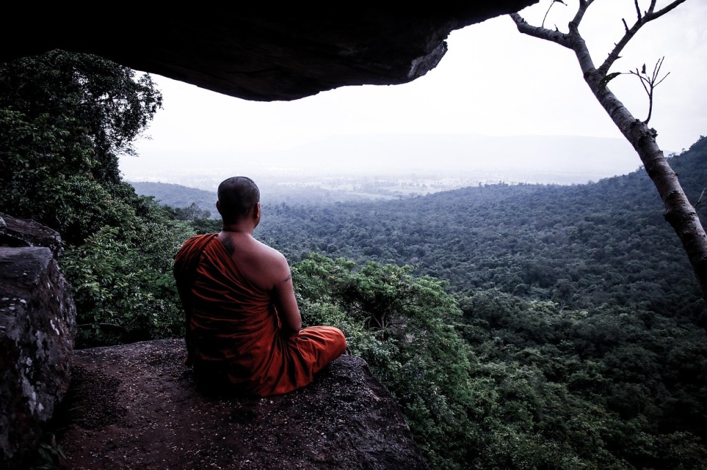 buddhism, meditation, monk, mountain, meditating monk