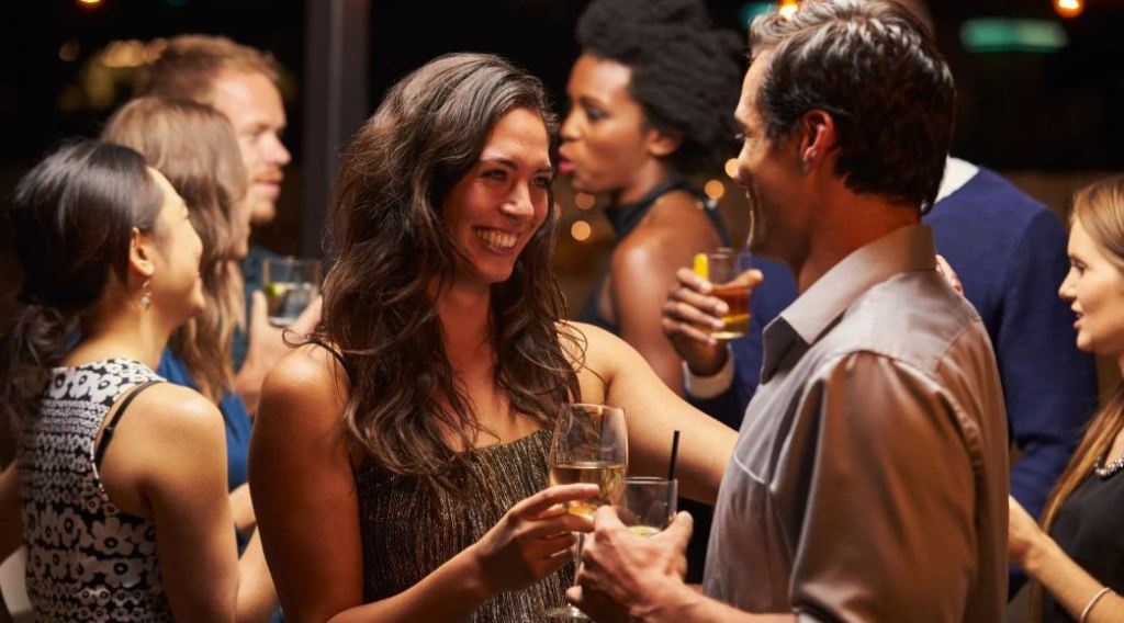 small talk, communication, wine, man and woman party, social gathering