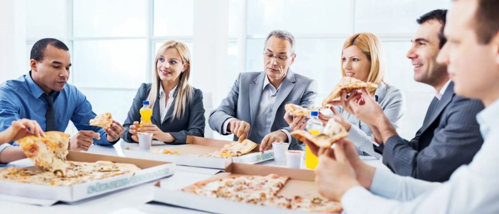 pizza, coworkers, lunch break, lunch, time off