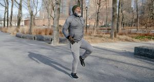 man, park, exercise, hat, one leg