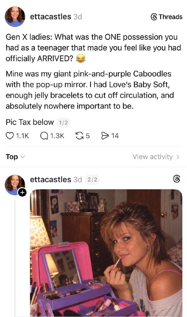 Gen X, Etta C Castles, Teenage years, Threads, 1980s