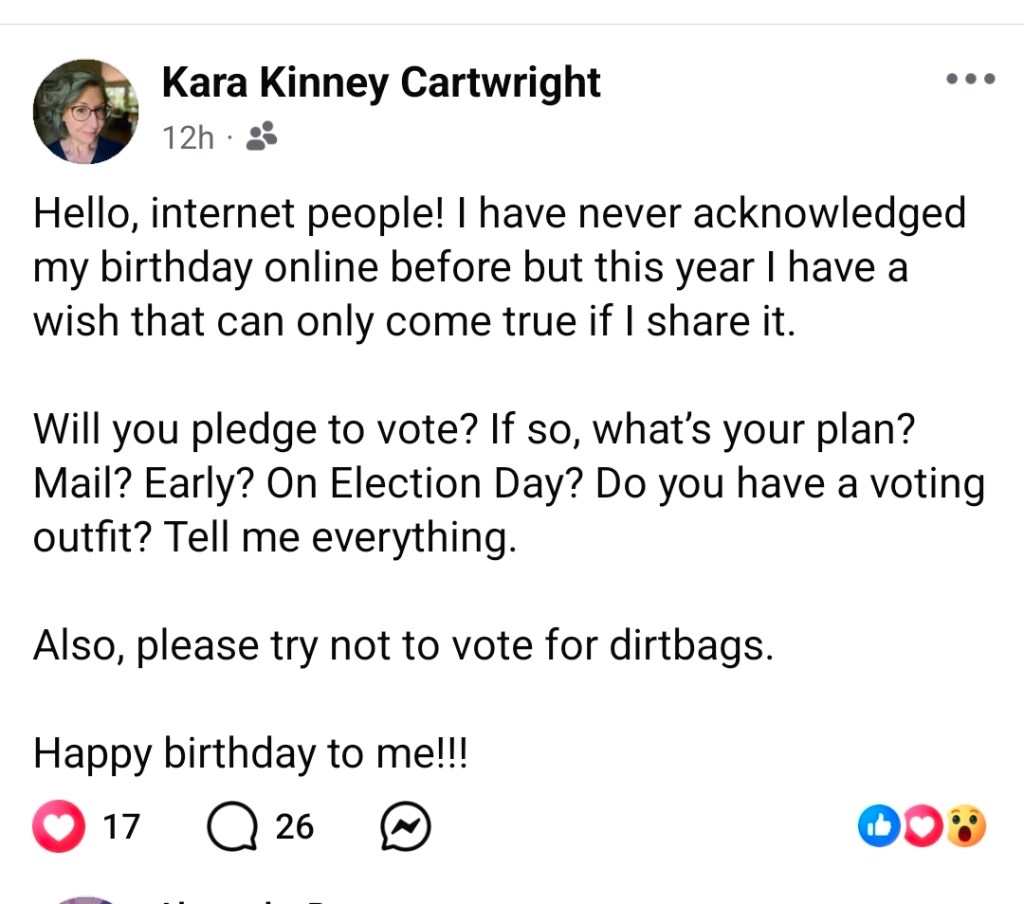 Kara Cartwright's social post