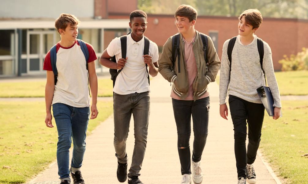 teens walking, teen boys, steps