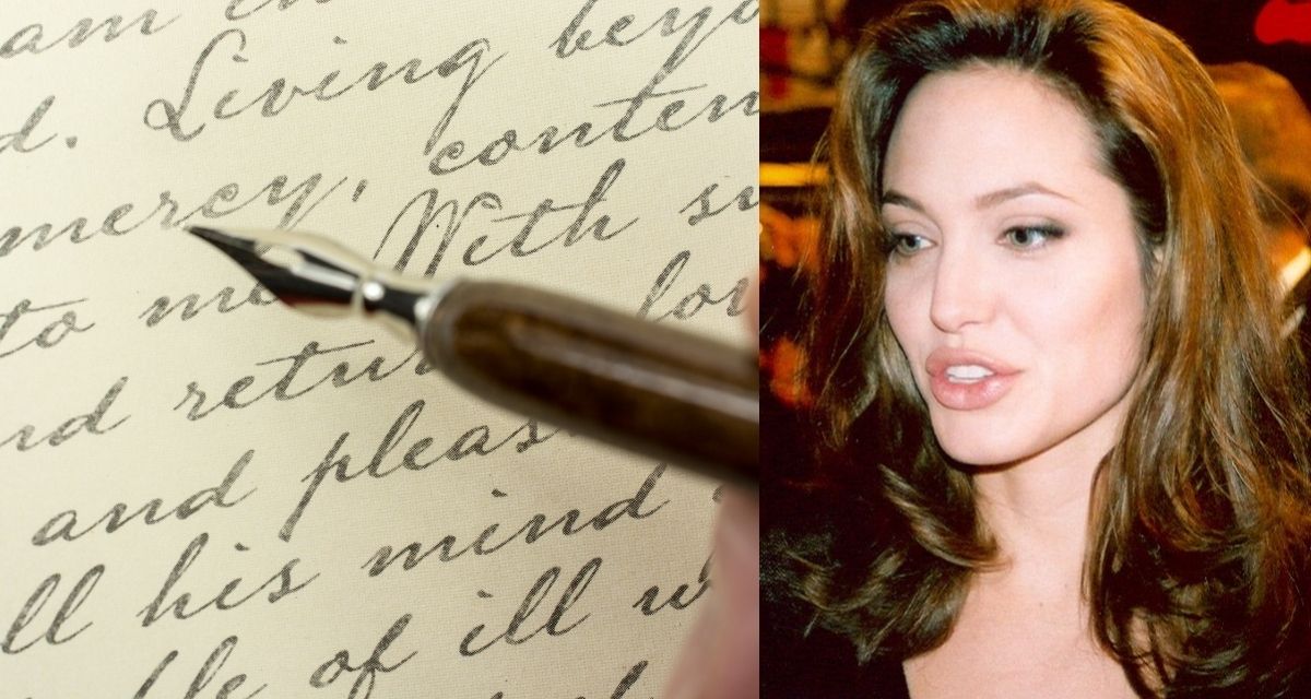 Angelina Jolie, cursive writing, penmanship